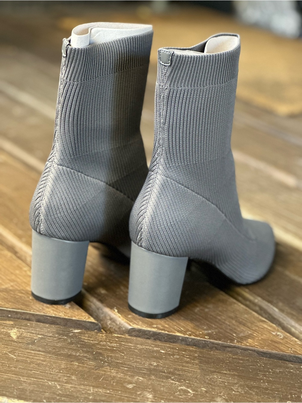 Calvin Klein Light Gray Ribbed Pointed-Toe Sock Booties - Picture 2 of 5